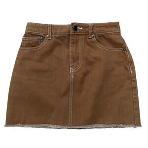 Forever 21 Denim Mini Skirt Juniors Small Tan Brown Raw Hem Western Boho